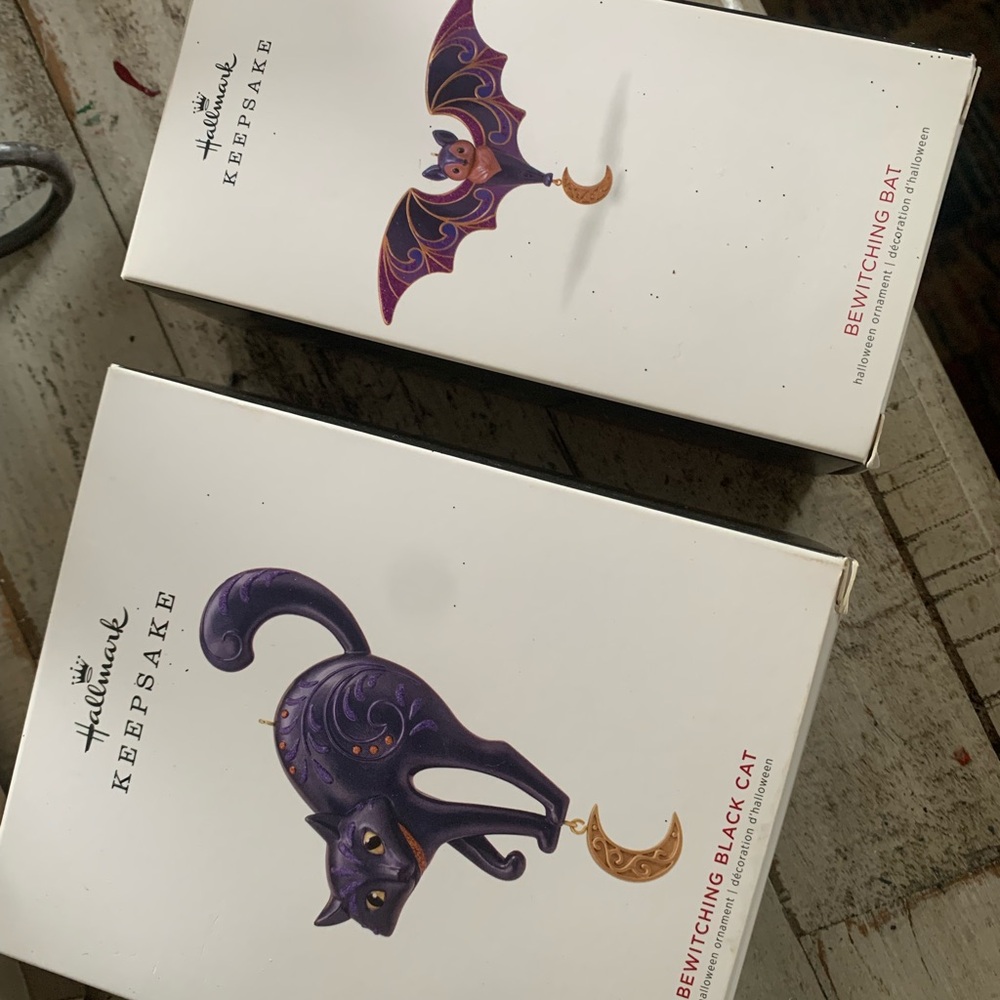 Hallmark Keepsake Purple Cat and Bat Ornaments